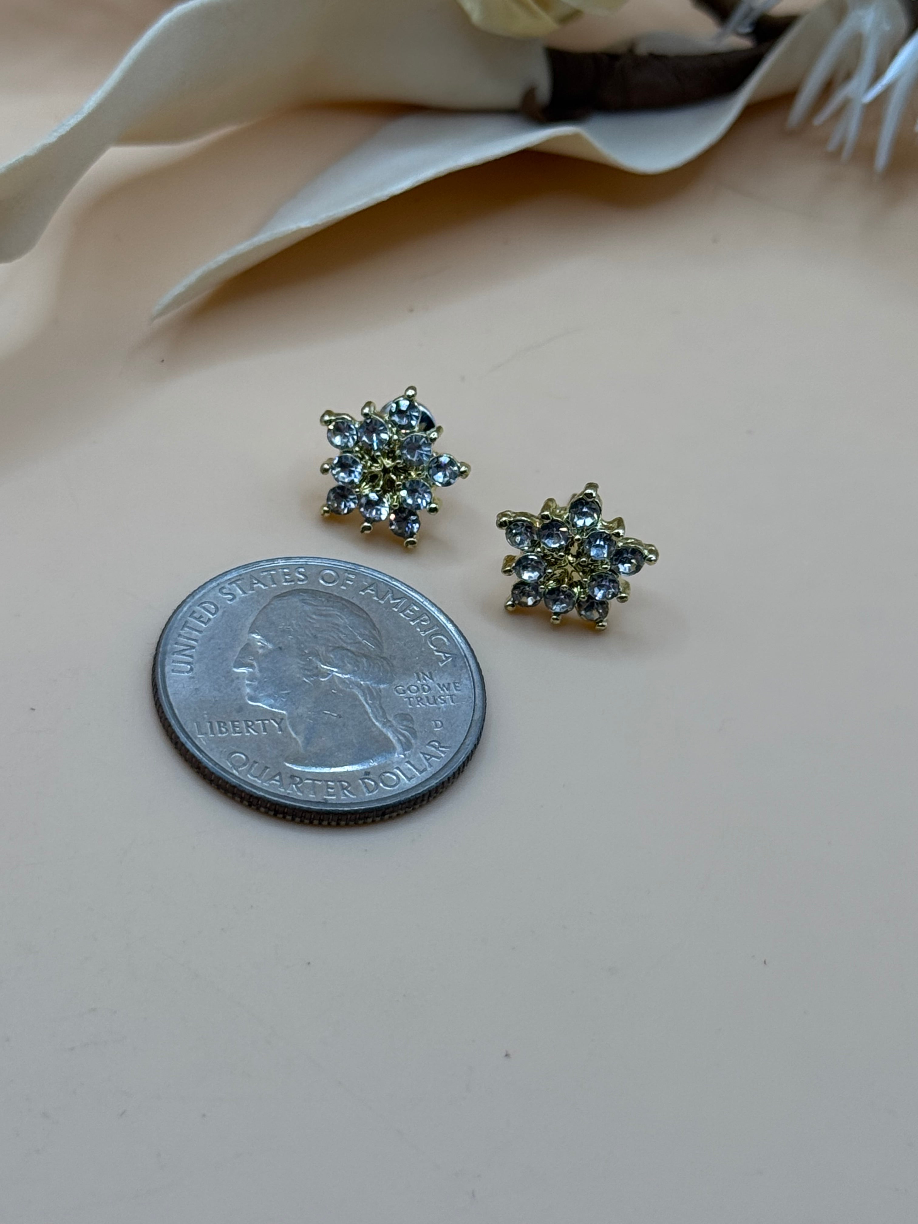 Clear Rhinestone Gold Tone Floral Stud Earrings