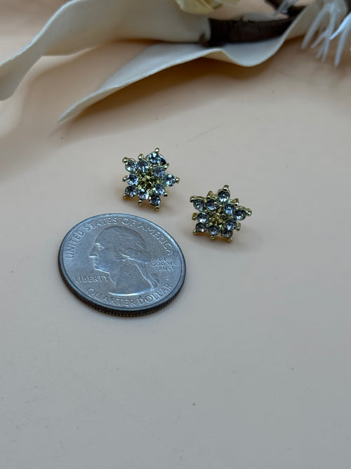 Clear Rhinestone Gold Tone Floral Stud Earrings