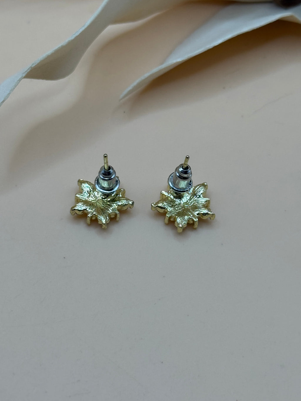 Clear Rhinestone Gold Tone Floral Stud Earrings