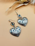 Blue Rhinestone Silver Tone Heart Dangle Earrings