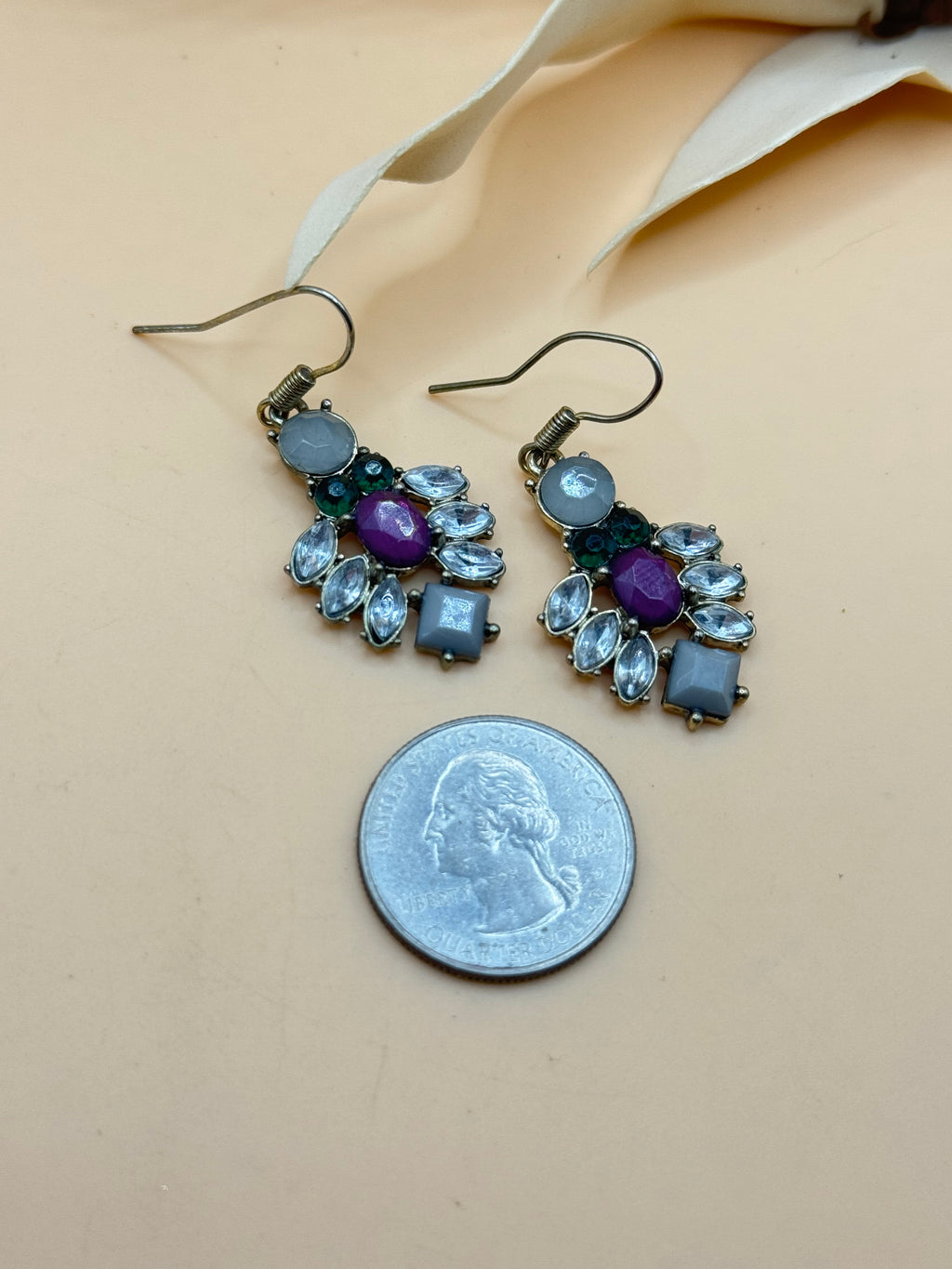 Blue and Purple Crystal Cluster Silver Tone Dangle Earrings