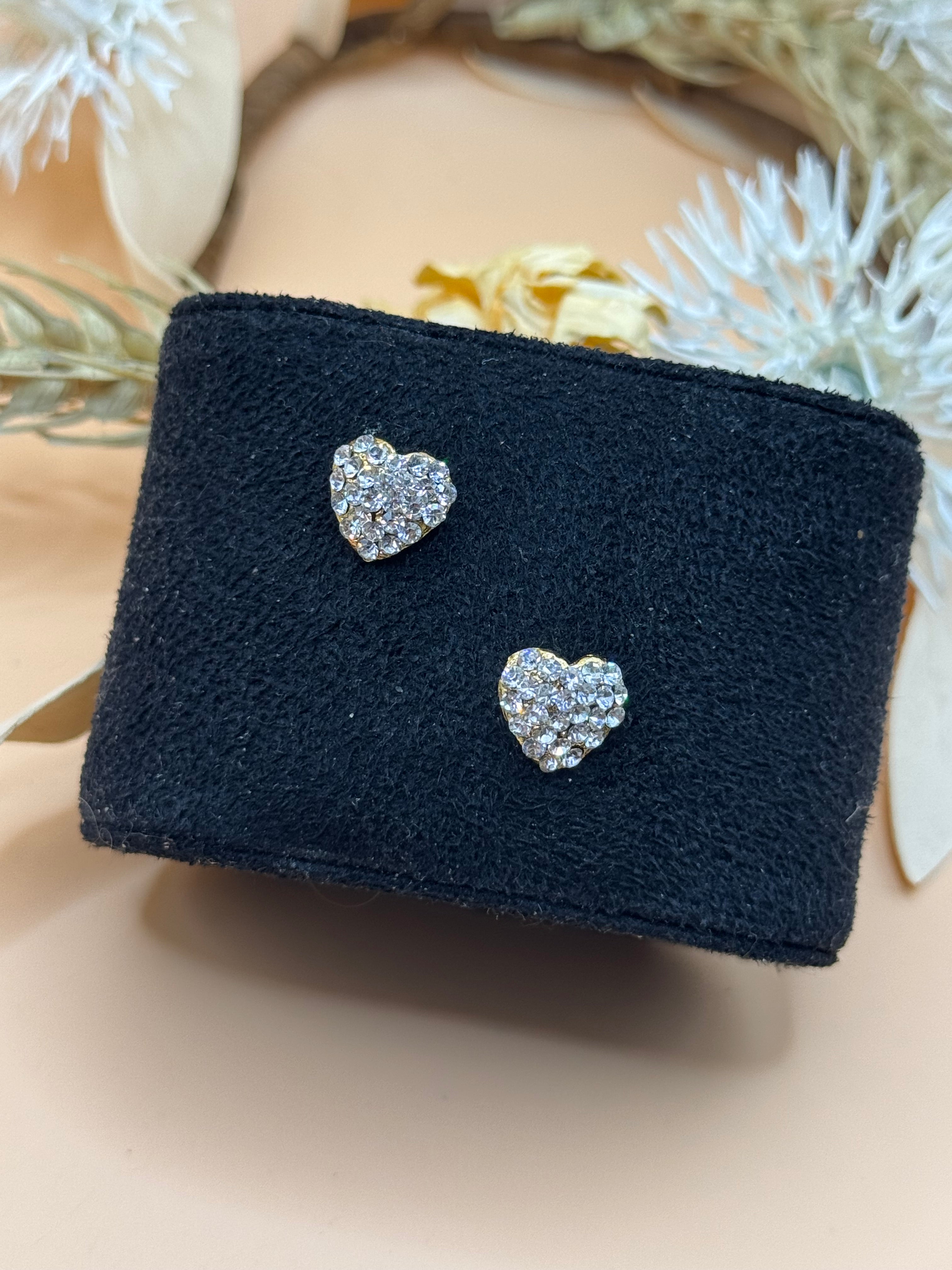 Clear Rhinestone Gold Tone Heart Stud Earrings