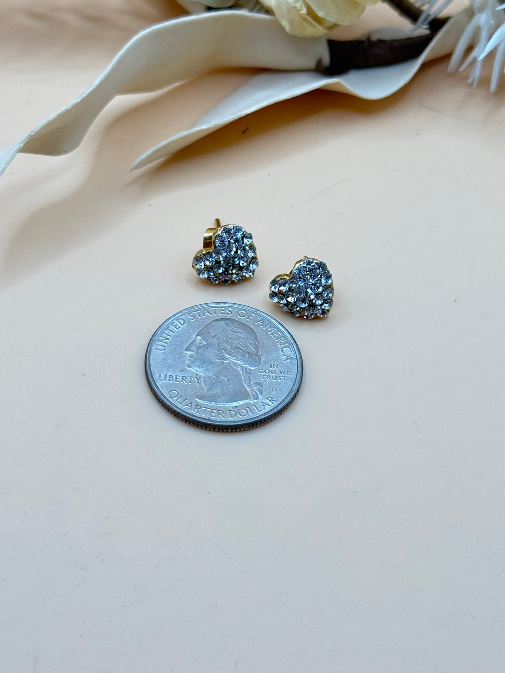 Clear Rhinestone Gold Tone Heart Stud Earrings