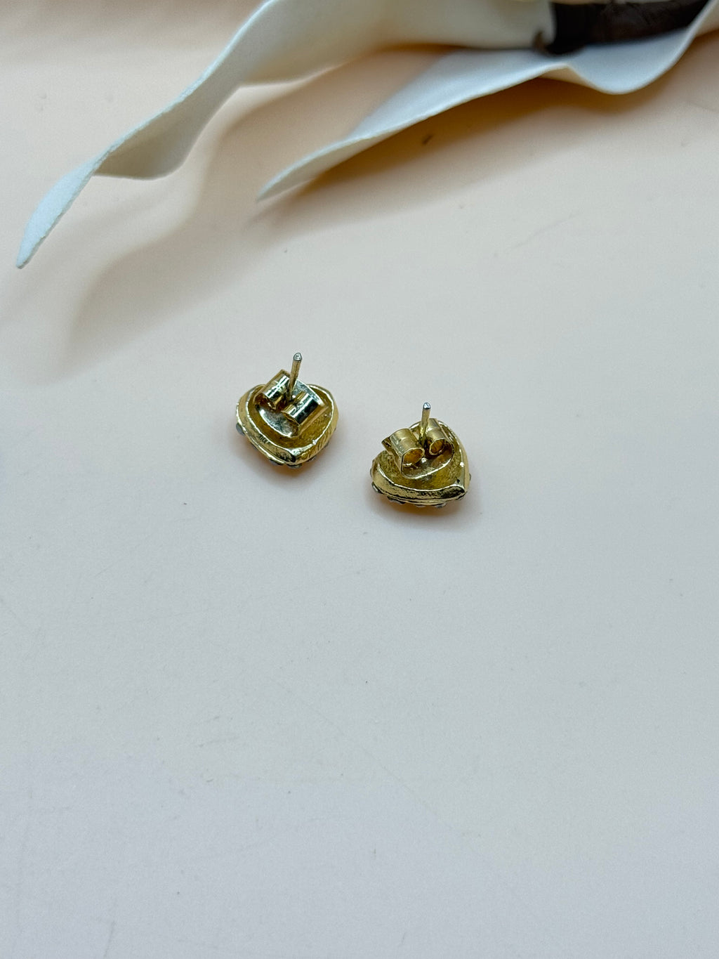 Clear Rhinestone Gold Tone Heart Stud Earrings