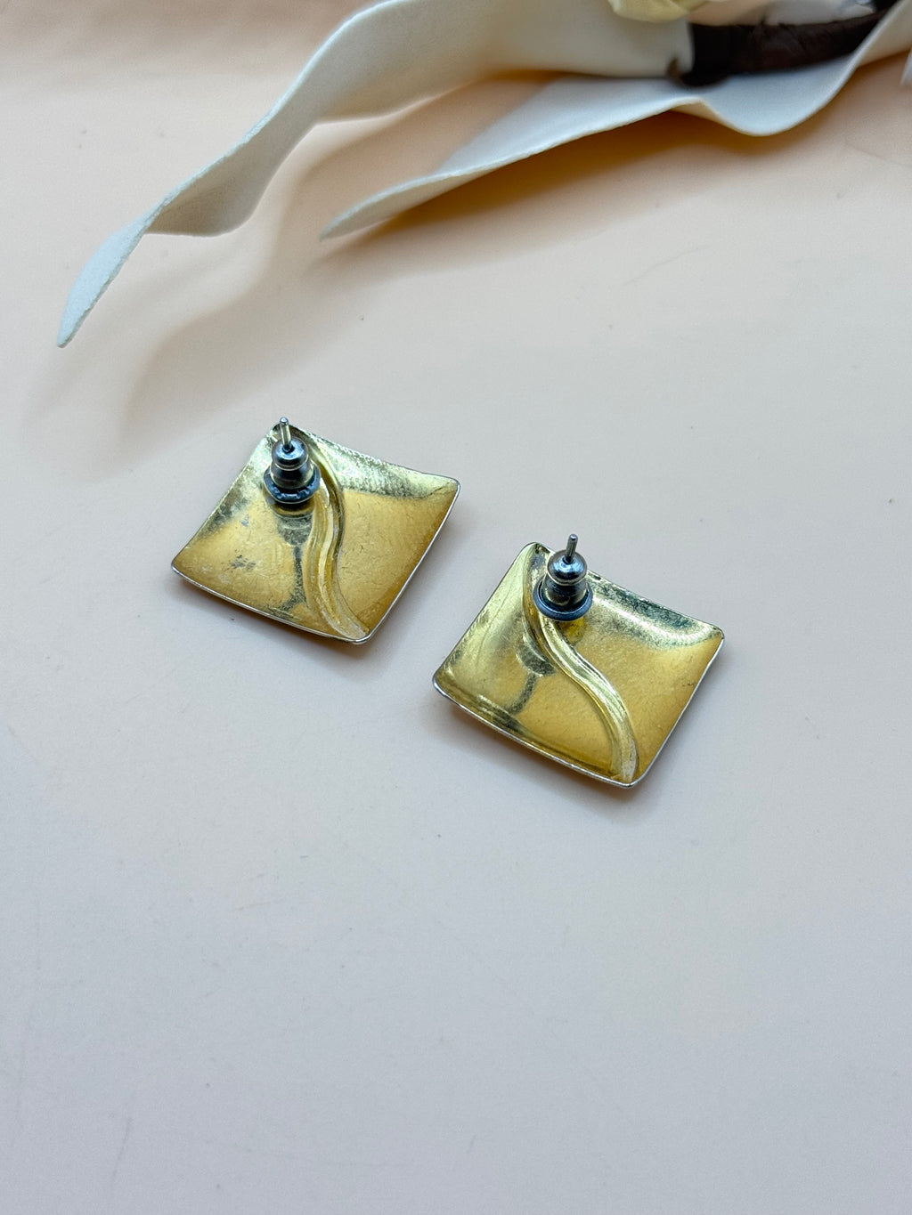 Vintage Black and Silver Geometric Statement Stud Earrings