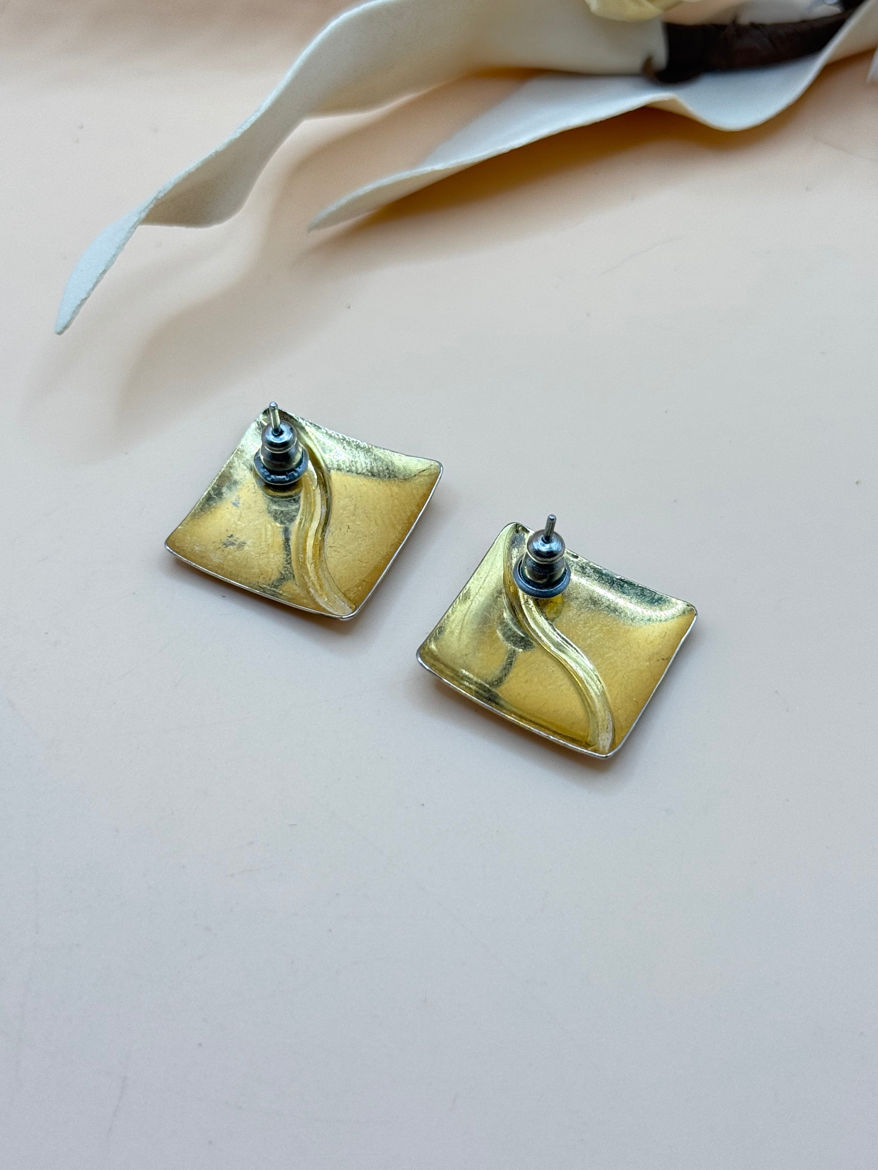 Vintage Black and Silver Geometric Statement Stud Earrings