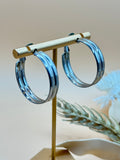 Vintage Silver Tone Double-Ridge Wide Hoop Earrings