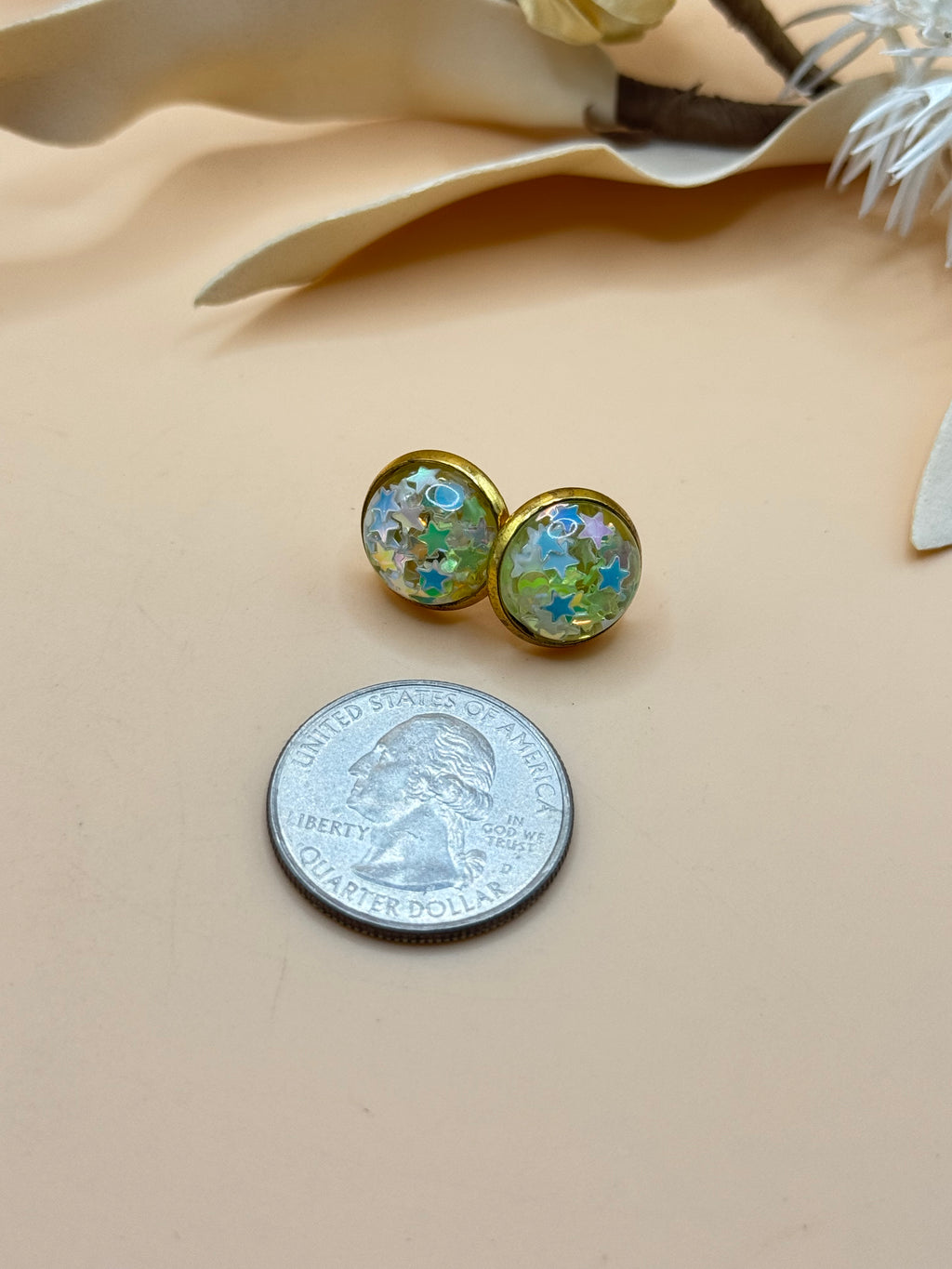 Iridescent Star Confetti Gold Tone Stud Earrings