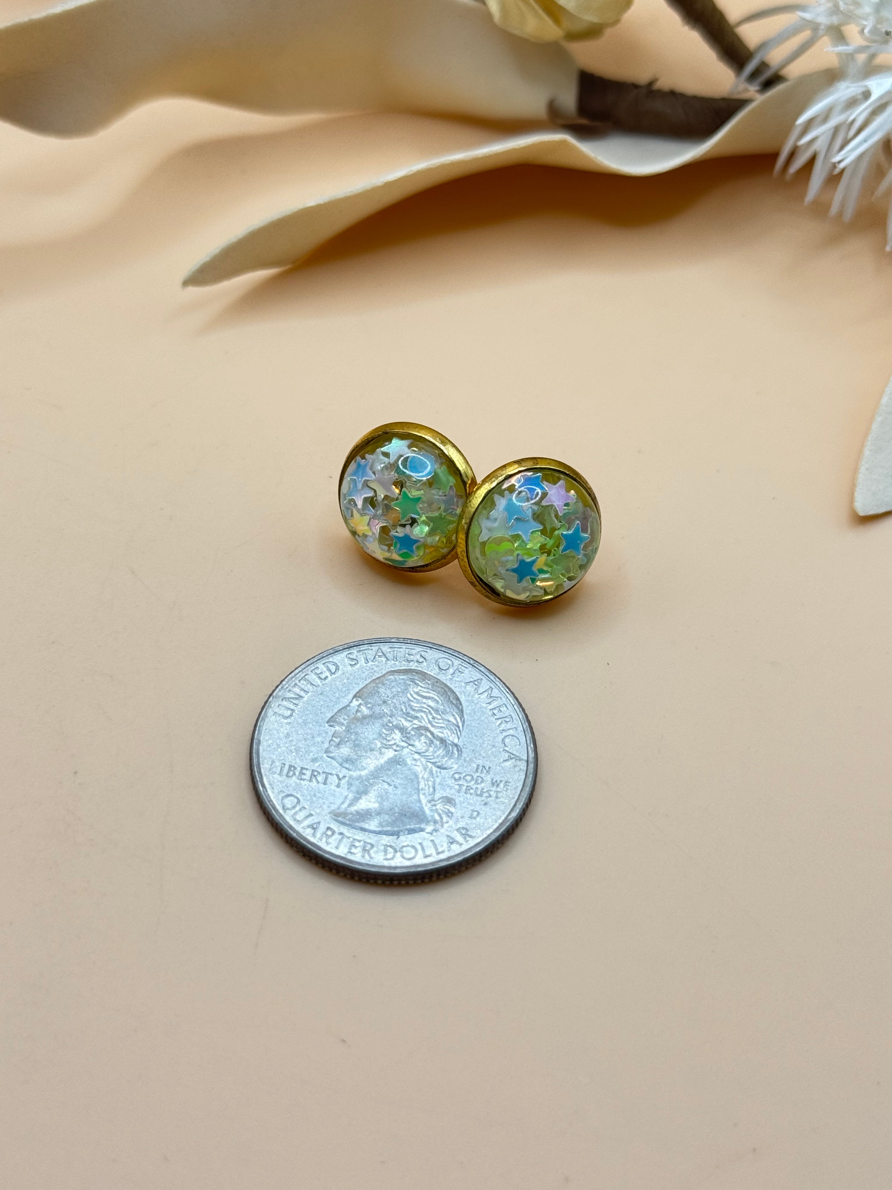 Iridescent Star Confetti Gold Tone Stud Earrings