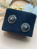 Silver Tone Openwork Flower Rhinestone Stud Earrings