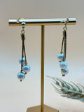 Vintage Faux Pearl Gold Tone Triple Strand Dangle Earrings