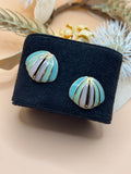 Vintage Pastel Enamel Gold Tone Domed Stud Earrings