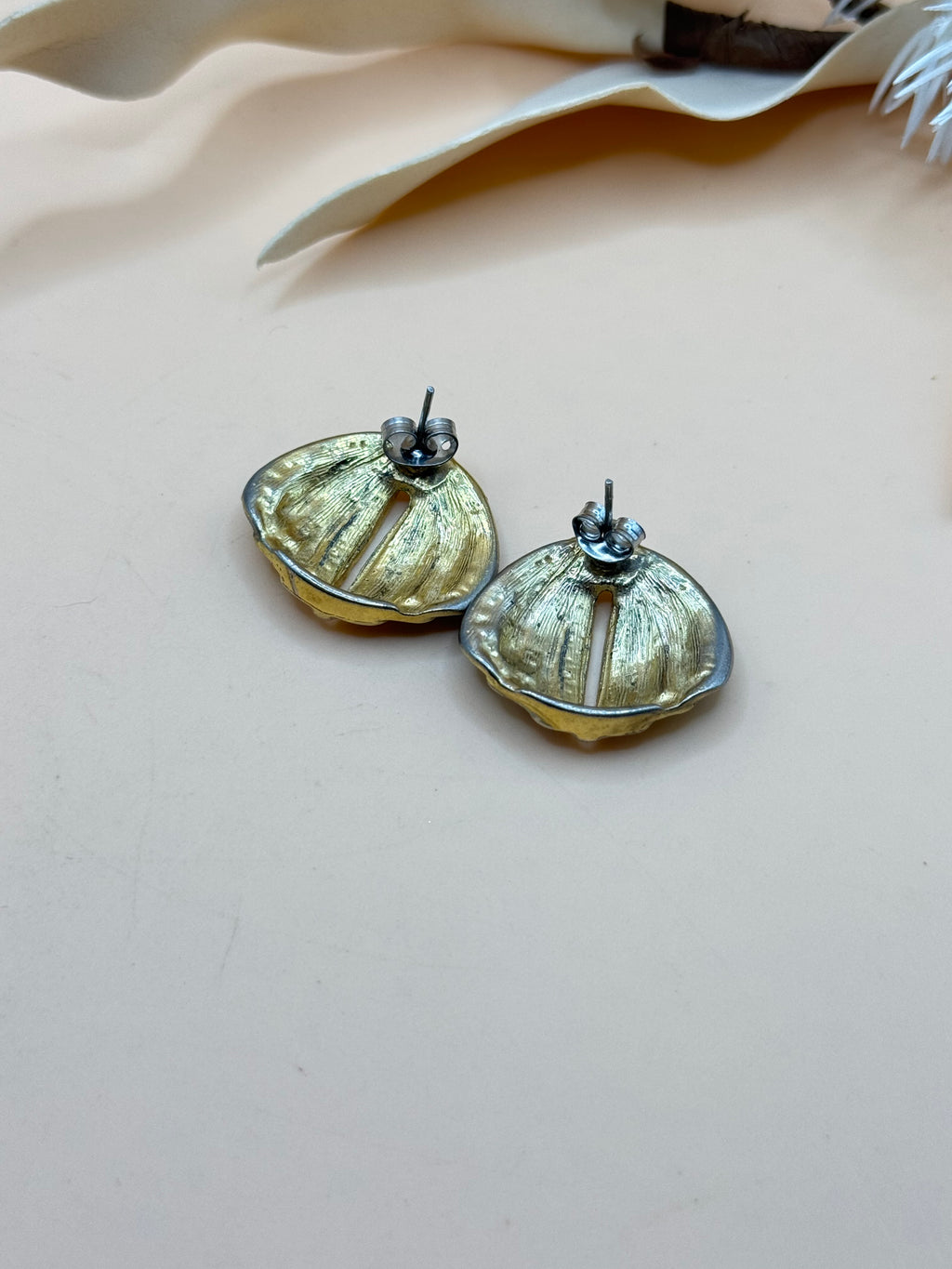 Vintage Pastel Enamel Gold Tone Domed Stud Earrings
