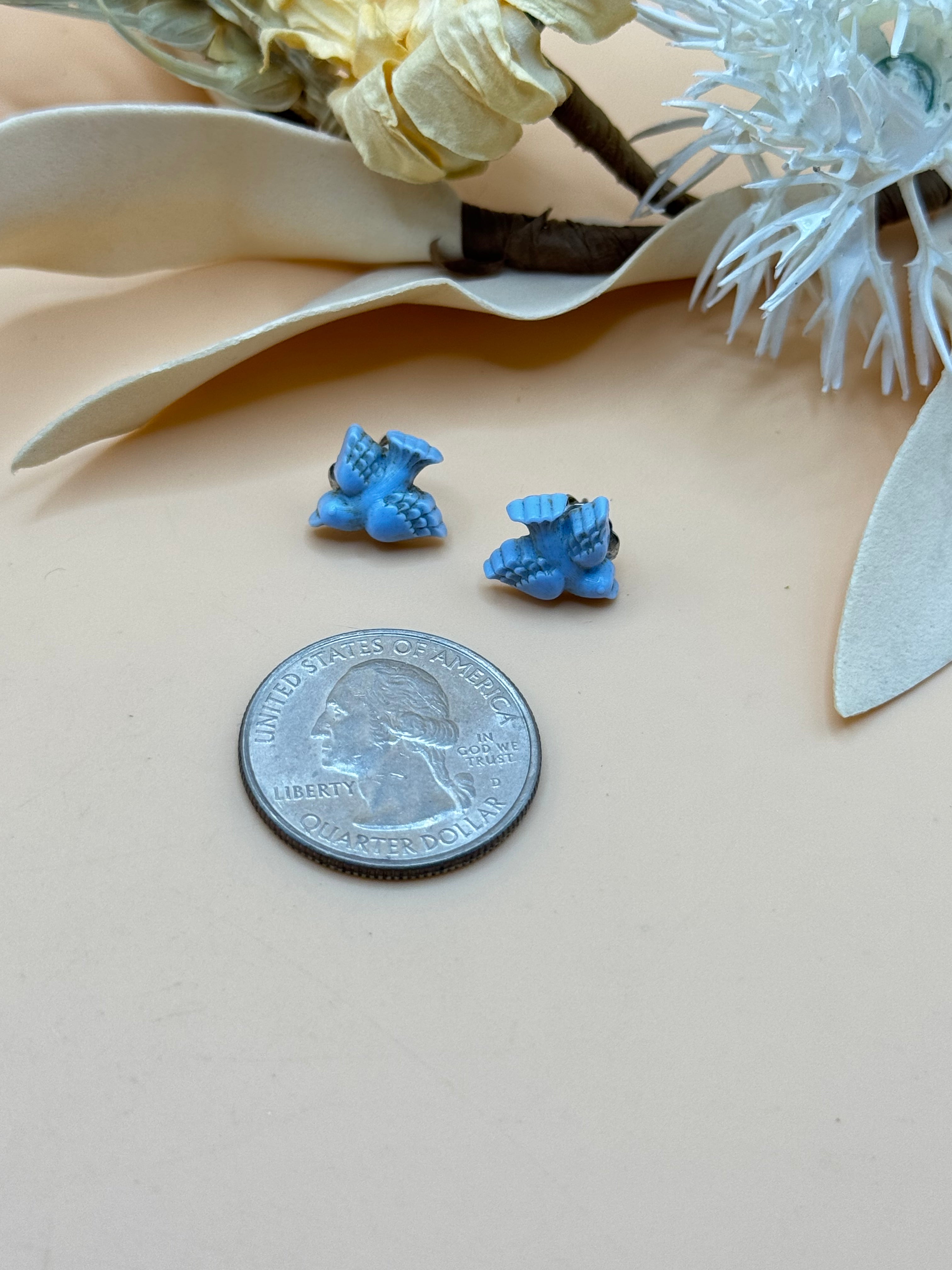 Vintage Blue Flying Bird Stud Earrings