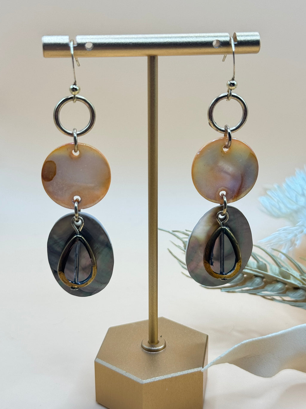 Iridescent Shell Layered Teardrop Dangle Earrings