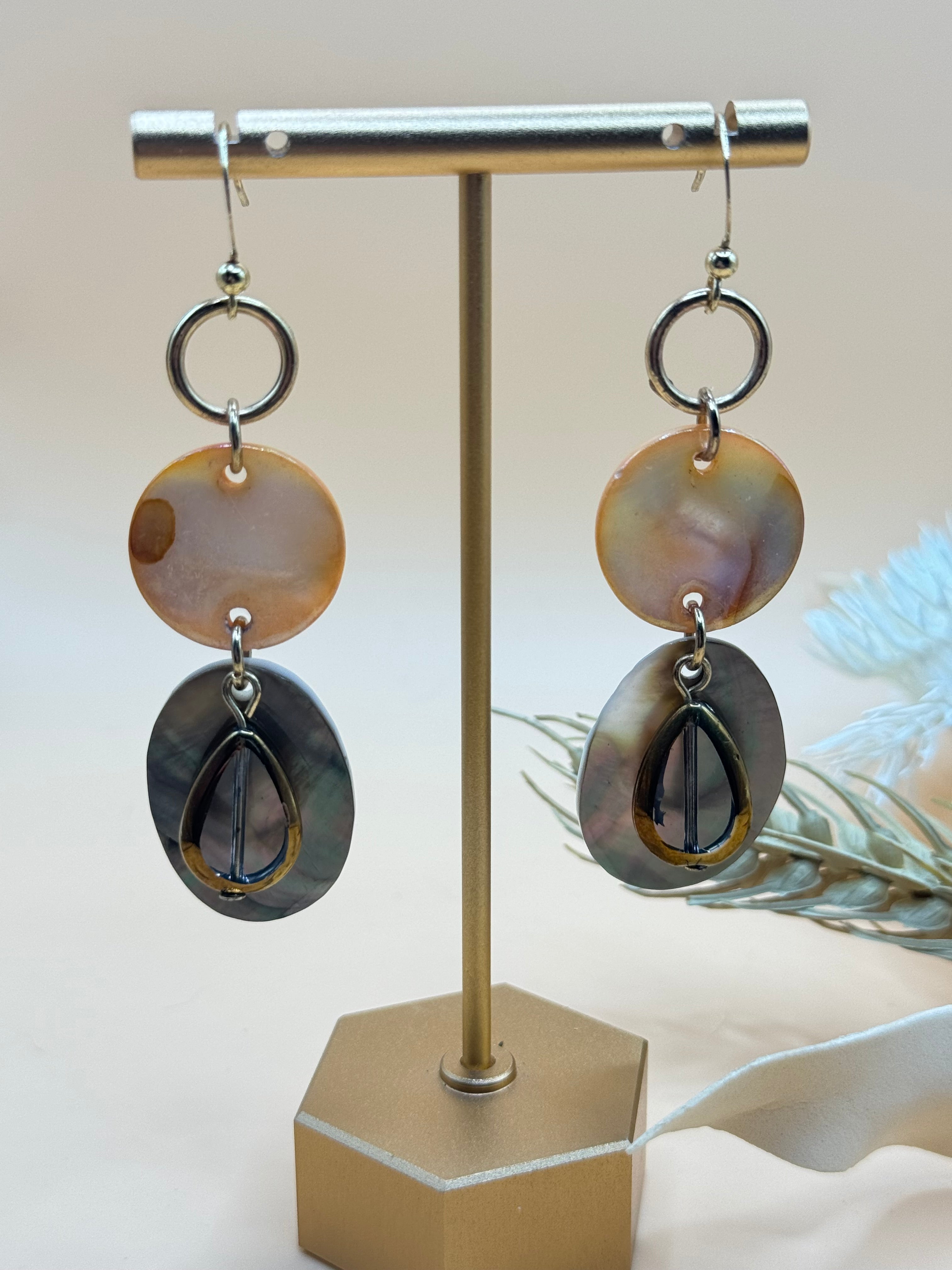 Iridescent Shell Layered Teardrop Dangle Earrings