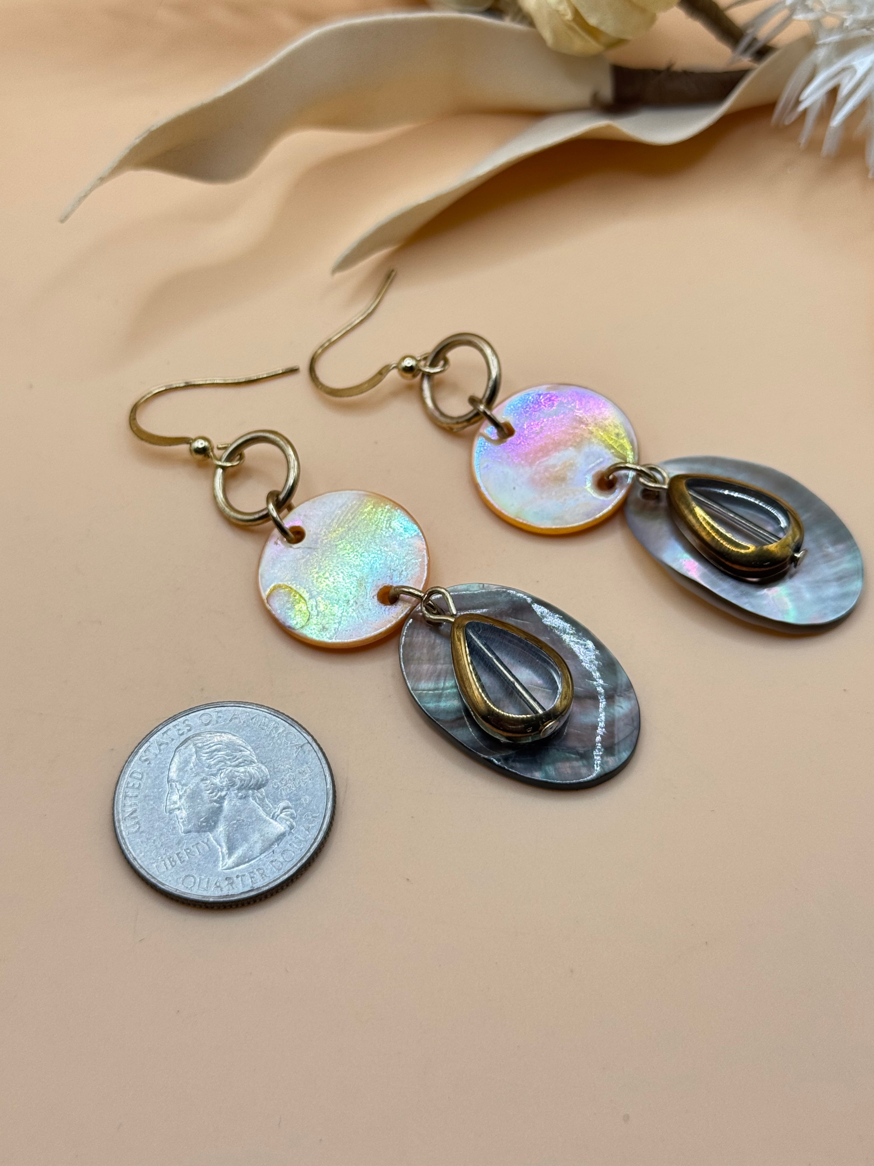 Iridescent Shell Layered Teardrop Dangle Earrings