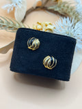Vintage Black Enamel Gold Tone Swirl Stud Earrings