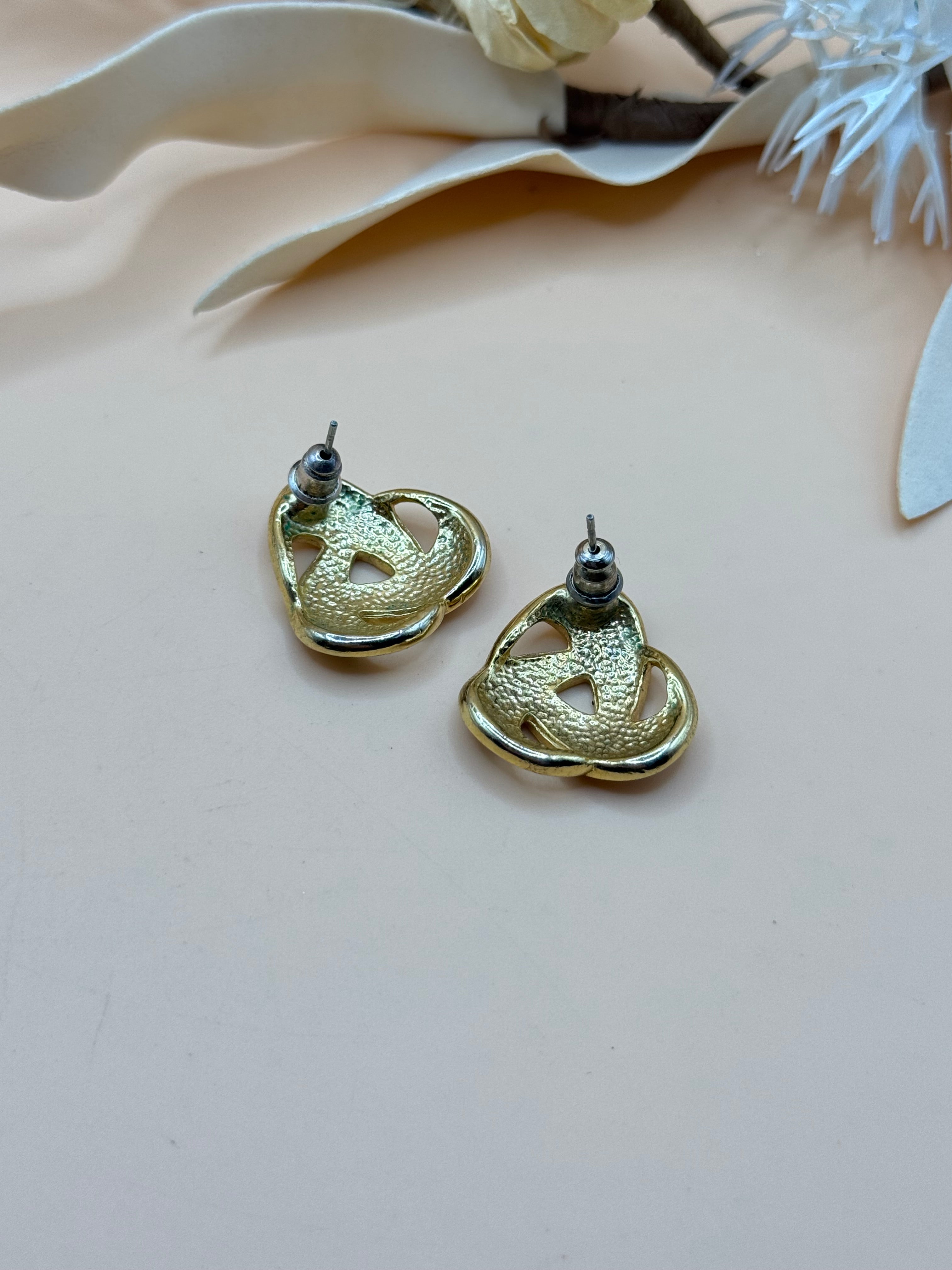 Vintage Pastel Enamel Gold Tone Knot Stud Earrings