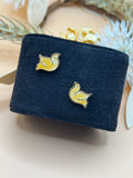 Vintage Gold Tone Yellow Glitter Enamel Dove Bird Stud Earrings