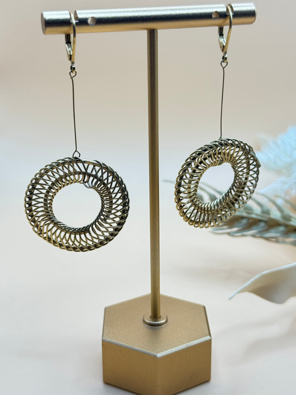 Gold Tone Open Spiral Circle Dangle Earrings