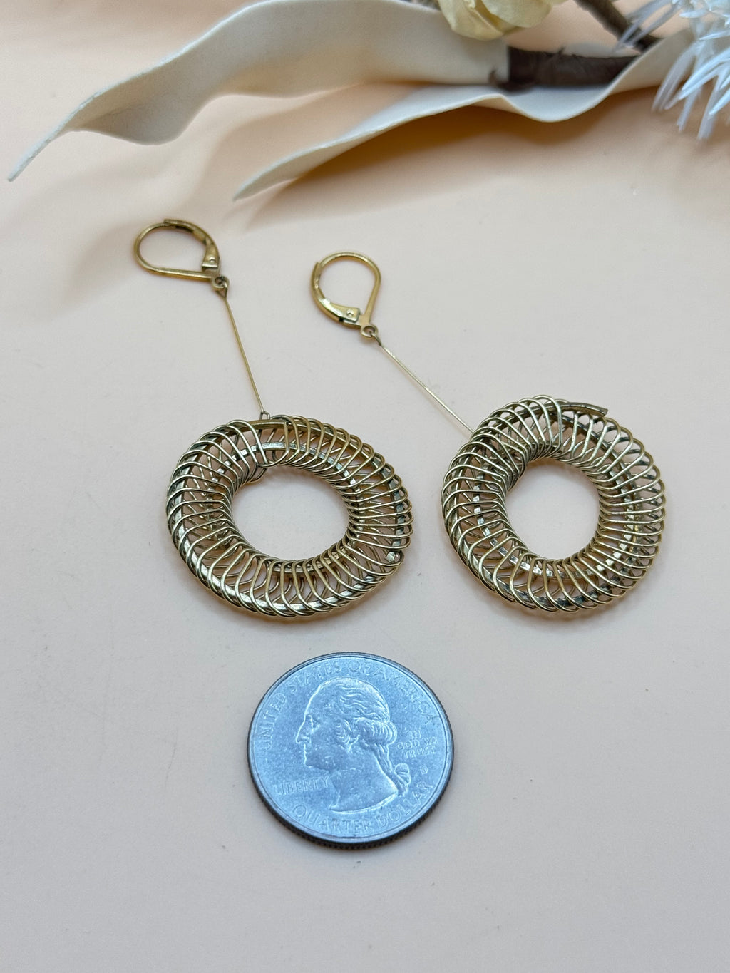 Gold Tone Open Spiral Circle Dangle Earrings