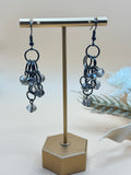 Black Tone Chain & Gray Crystal Beaded Dangle Earrings