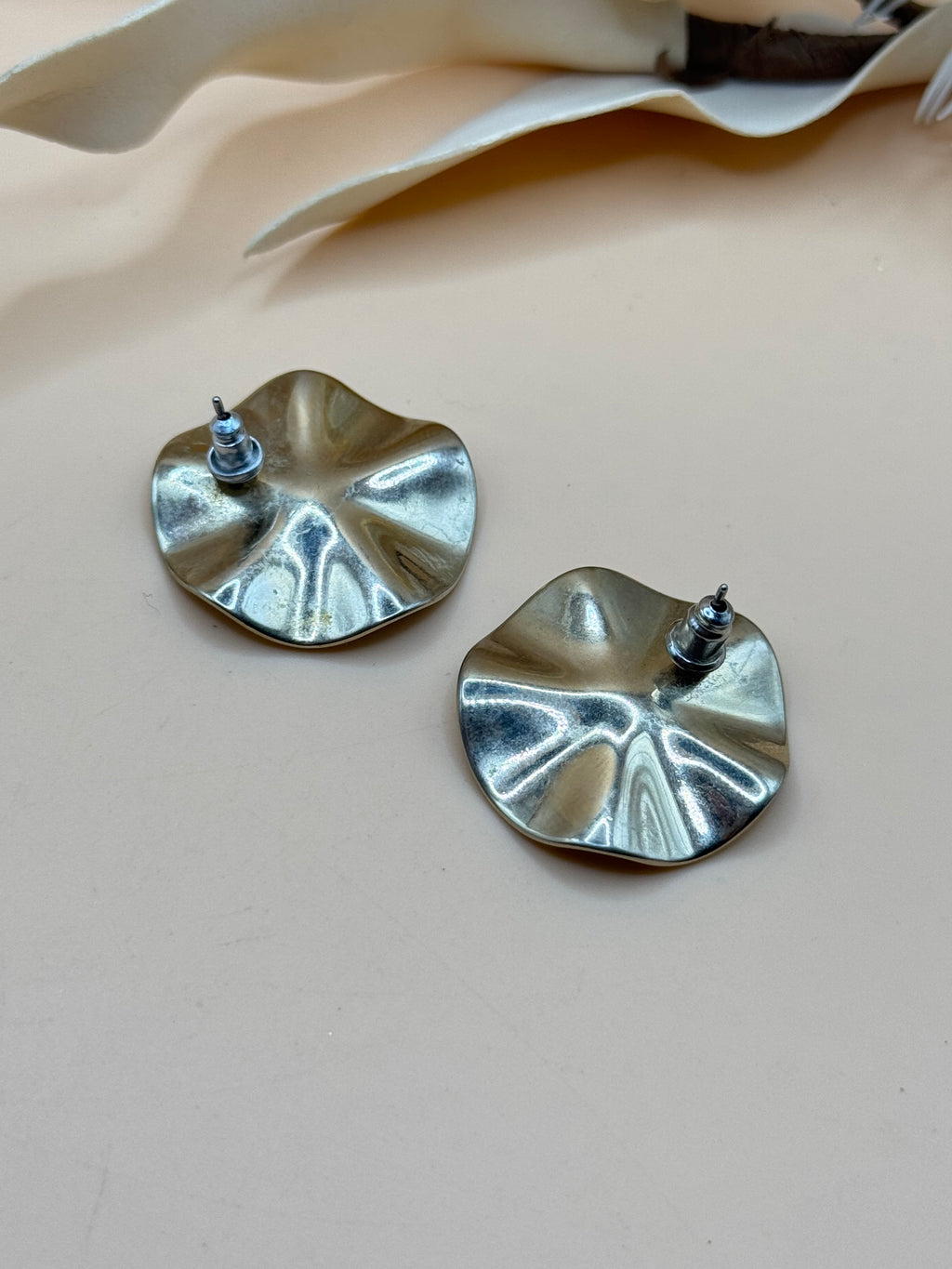 Vintage Olive Green Marbled Resin Statement Stud Earrings