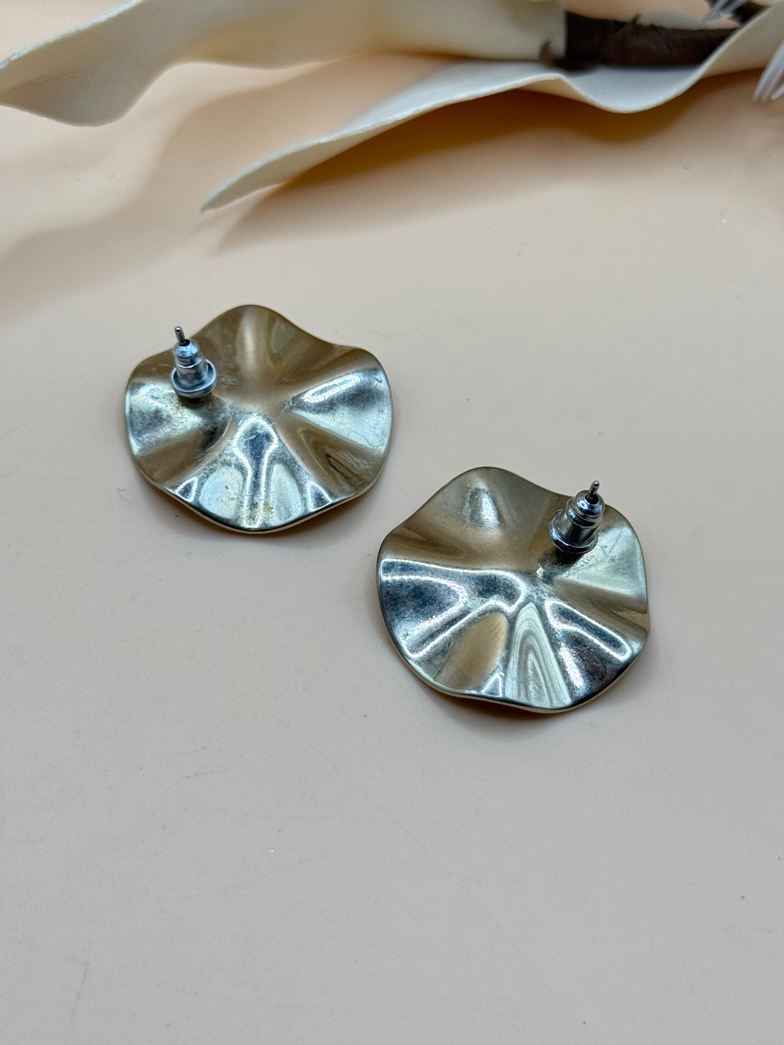 Vintage Olive Green Marbled Resin Statement Stud Earrings