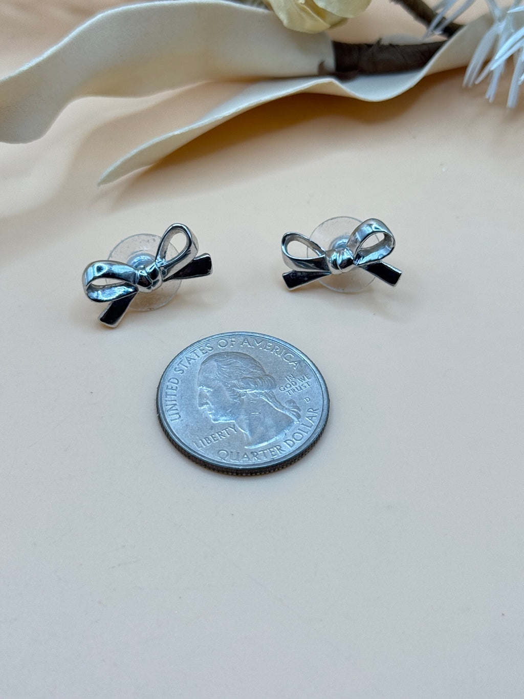 Silver Tone Bow Stud Earrings