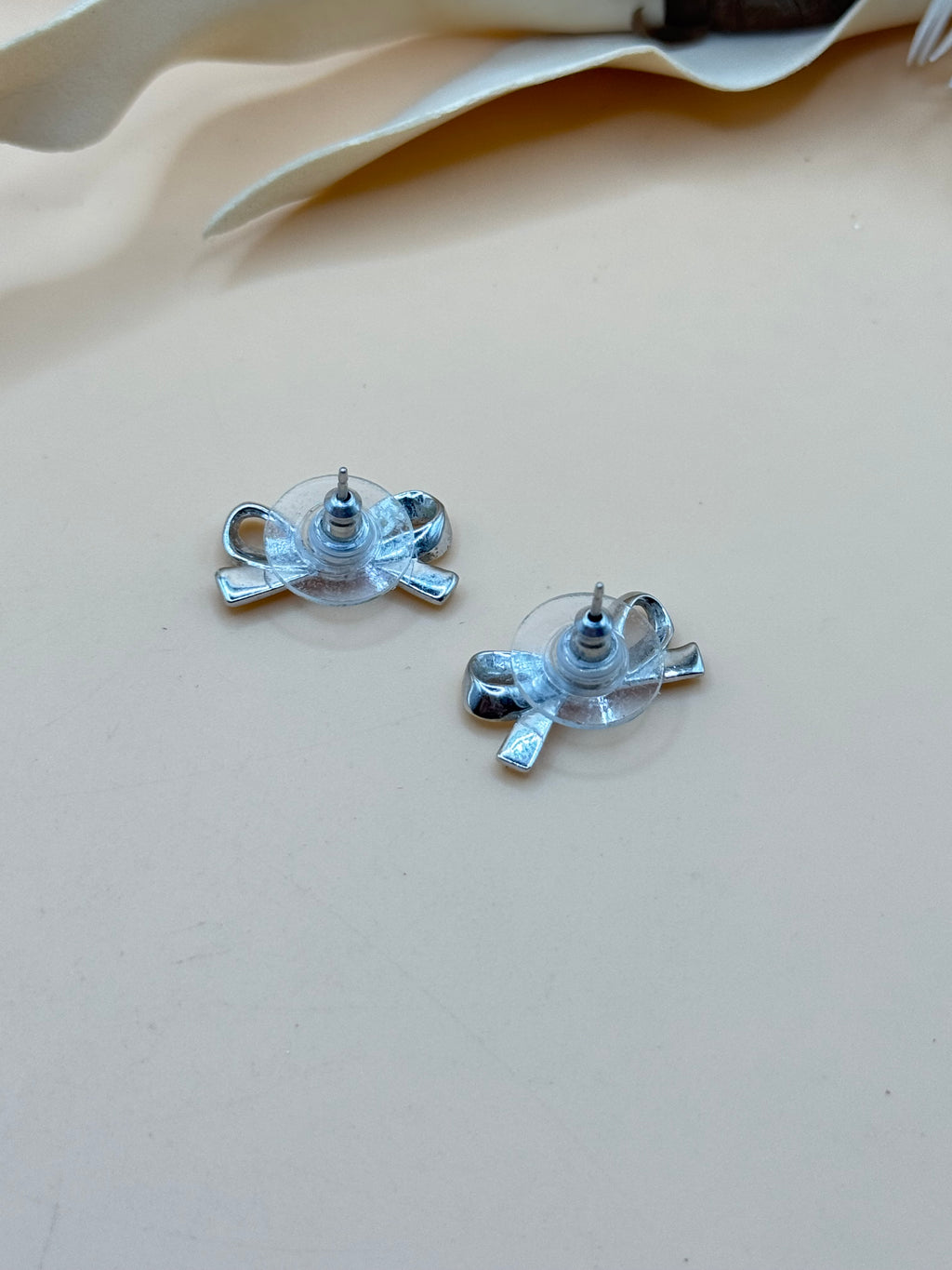 Silver Tone Bow Stud Earrings