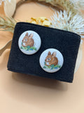 Vintage Ceramic Bunny Rabbit Stud Earrings Made in Japan