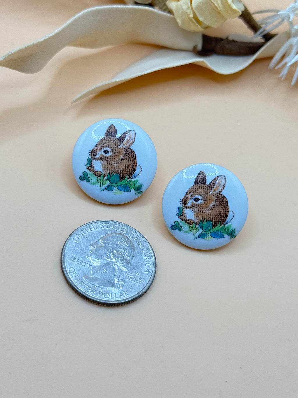 Vintage Ceramic Bunny Rabbit Stud Earrings Made in Japan