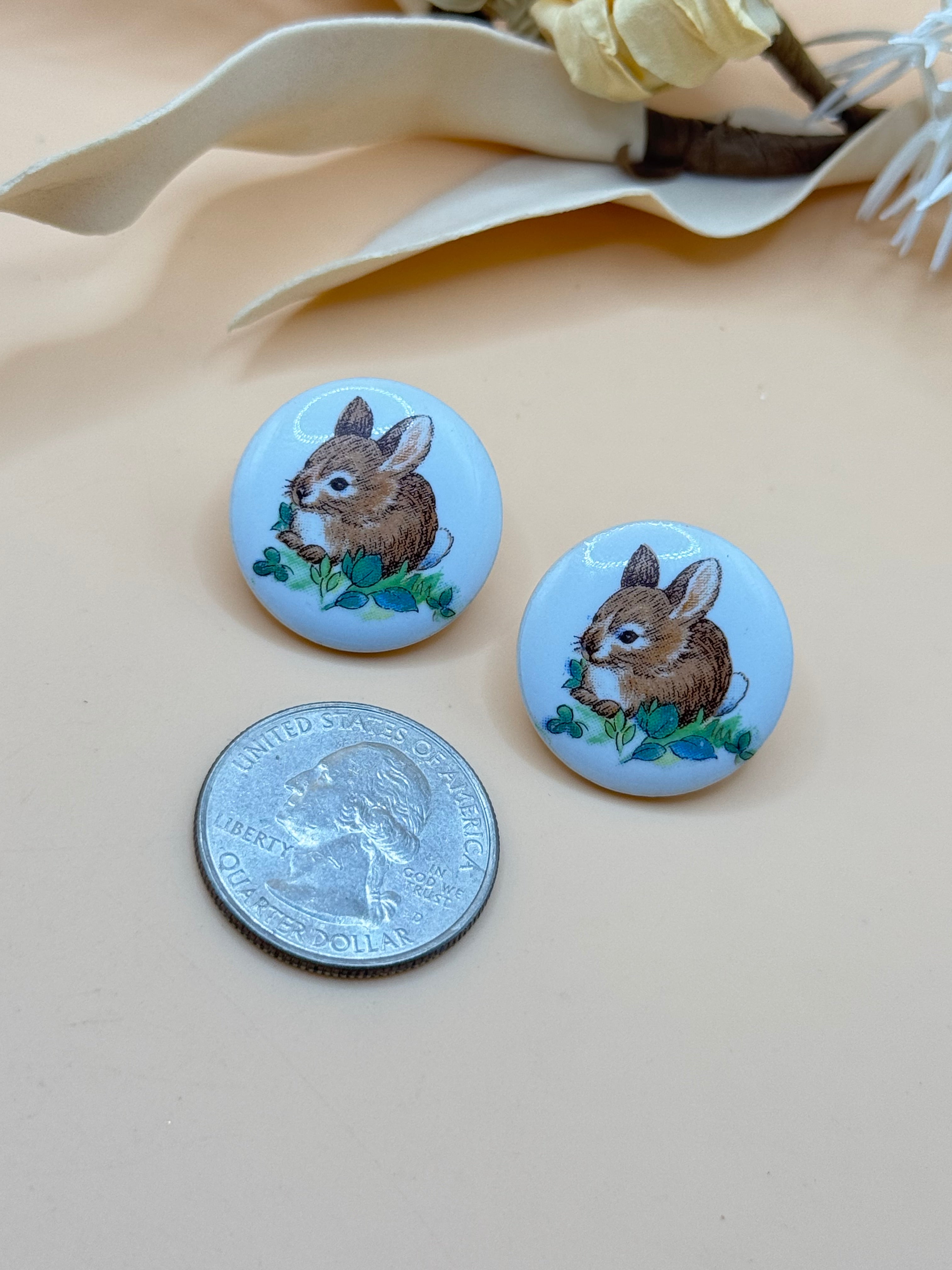 Vintage Ceramic Bunny Rabbit Stud Earrings Made in Japan