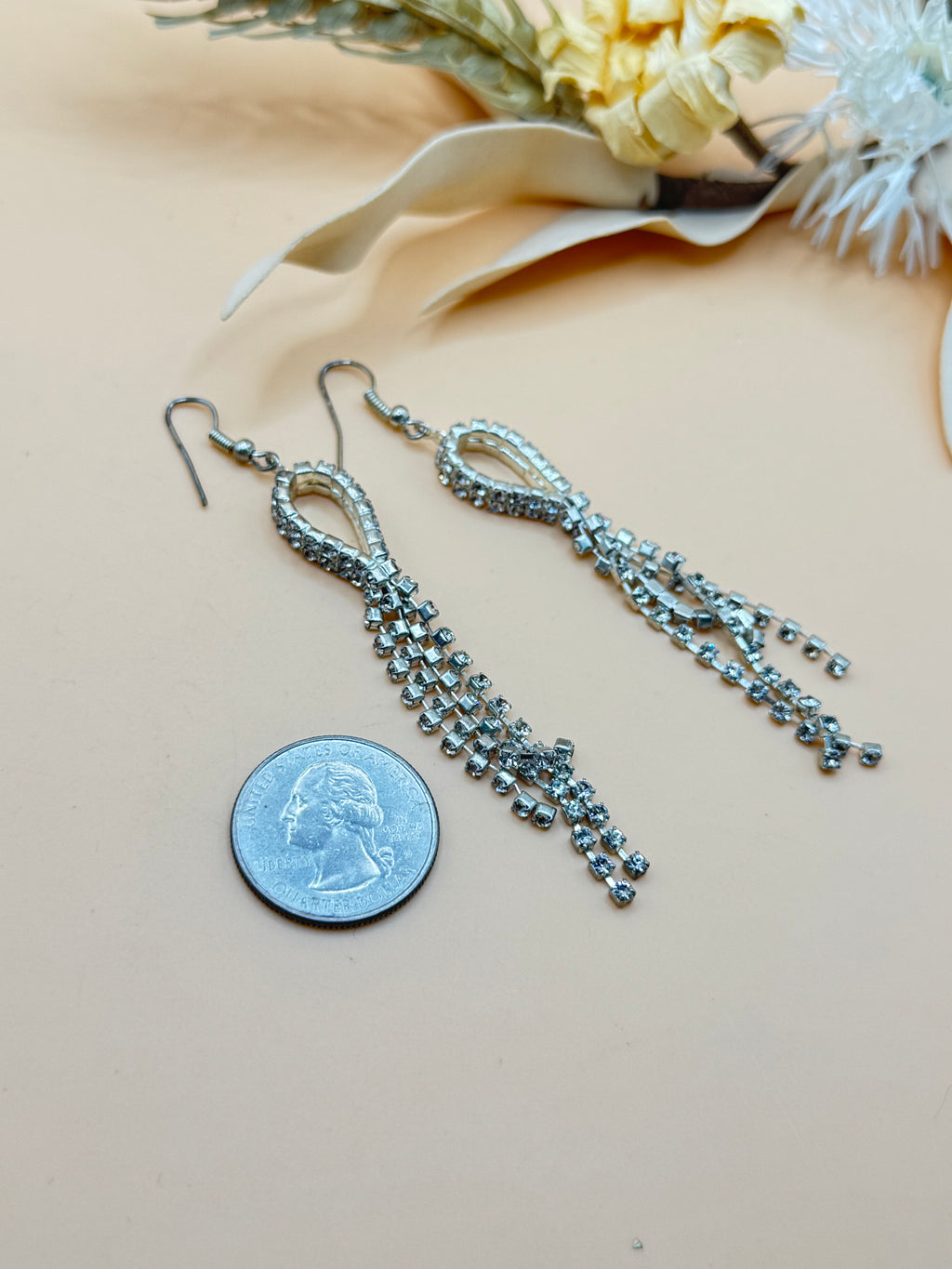 Silver Tone Clear Rhinestone Tassel Dangle Earrings
