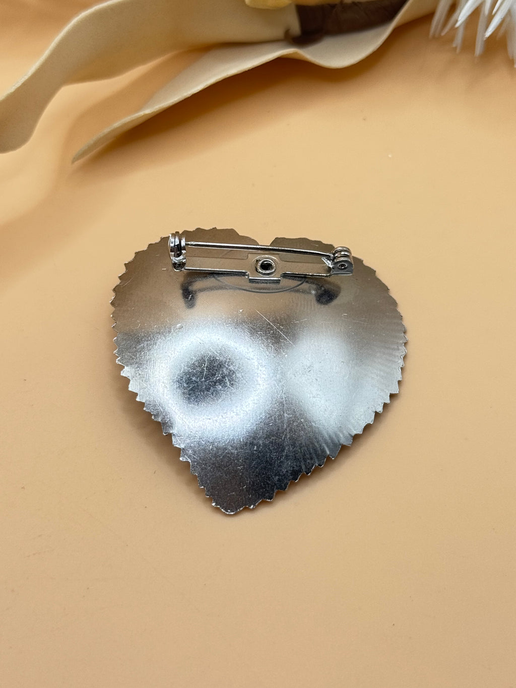 Vintage Silver Tone Layered Heart and Flower Brooch