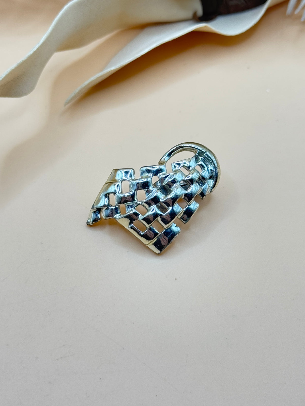 Vintage Coro Silver Tone Woven Basket Clip-On Earring
