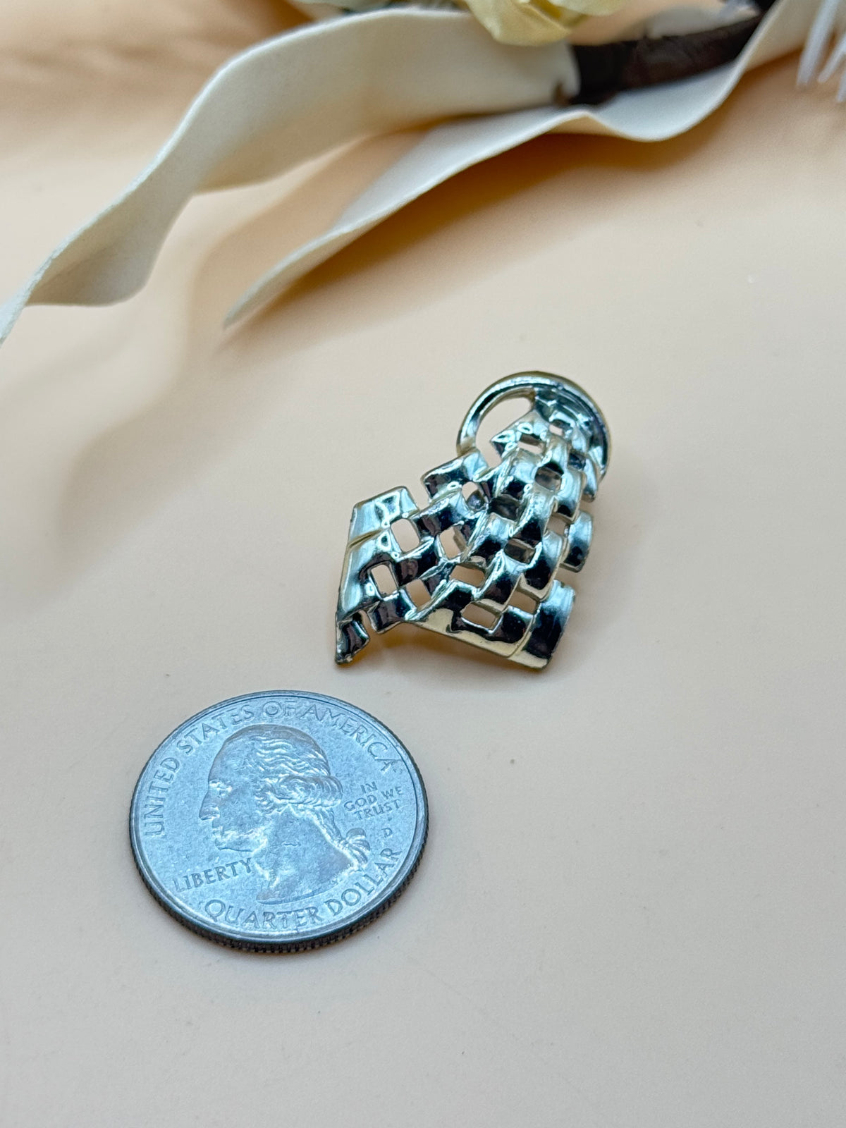 Vintage Coro Silver Tone Woven Basket Clip-On Earring