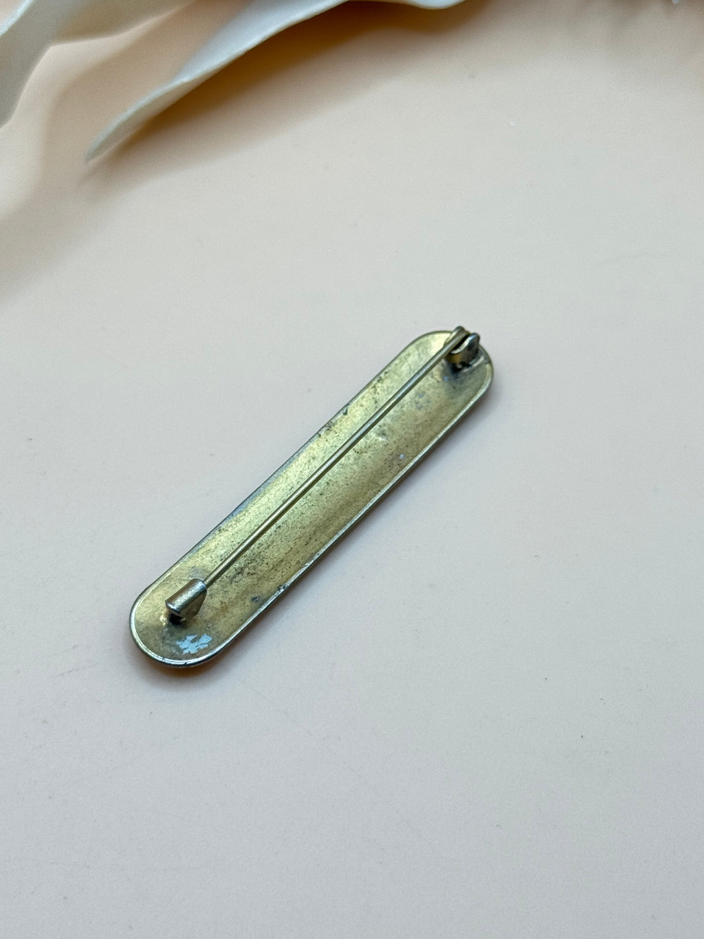 Vintage Black Enamel Gold Tone Geometric Bar Brooch