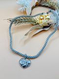 Vintage Monet Silver Tone Rhinestone Heart Pendant Rope Necklace 14 Inch