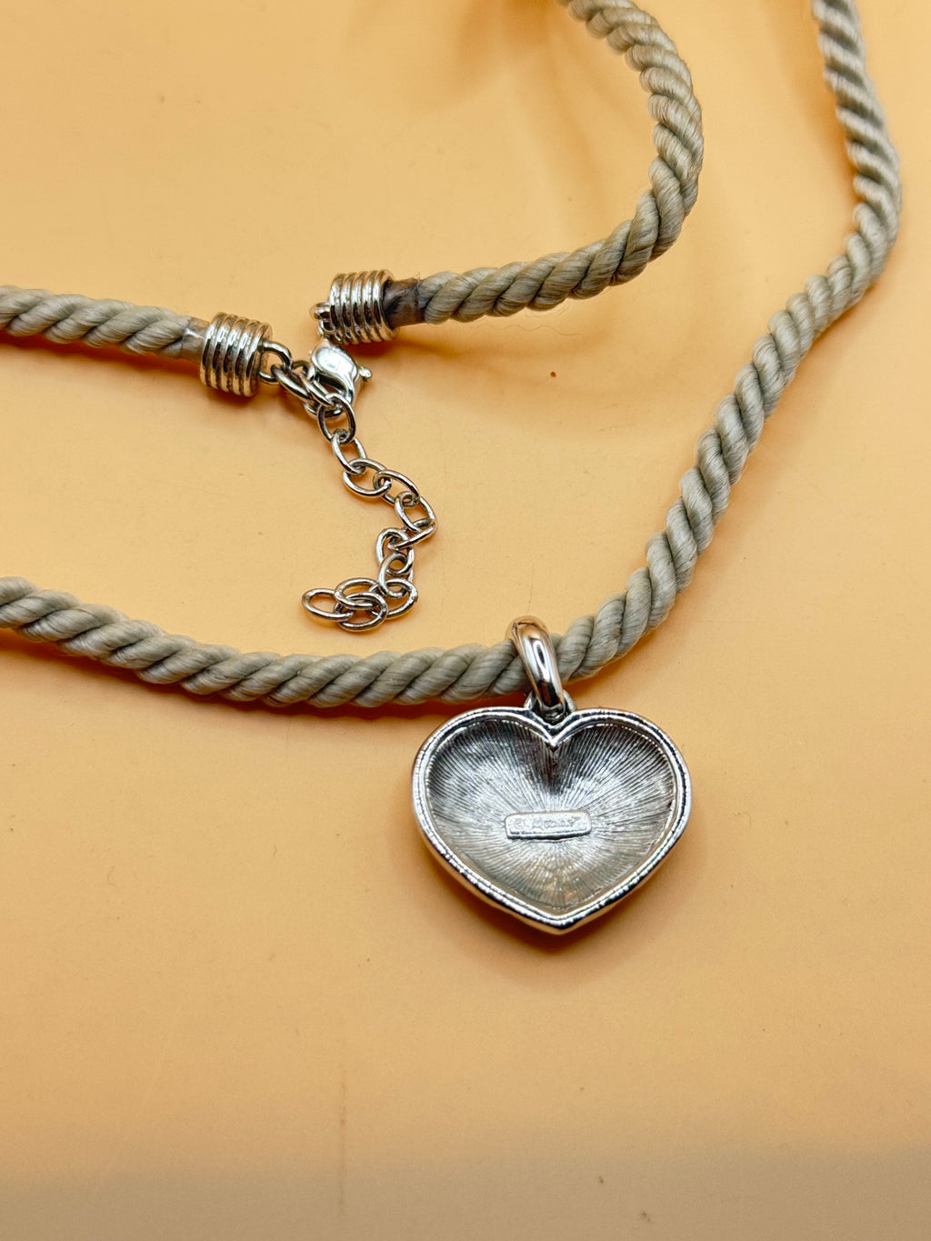 Vintage Monet Silver Tone Rhinestone Heart Pendant Rope Necklace 14 Inch