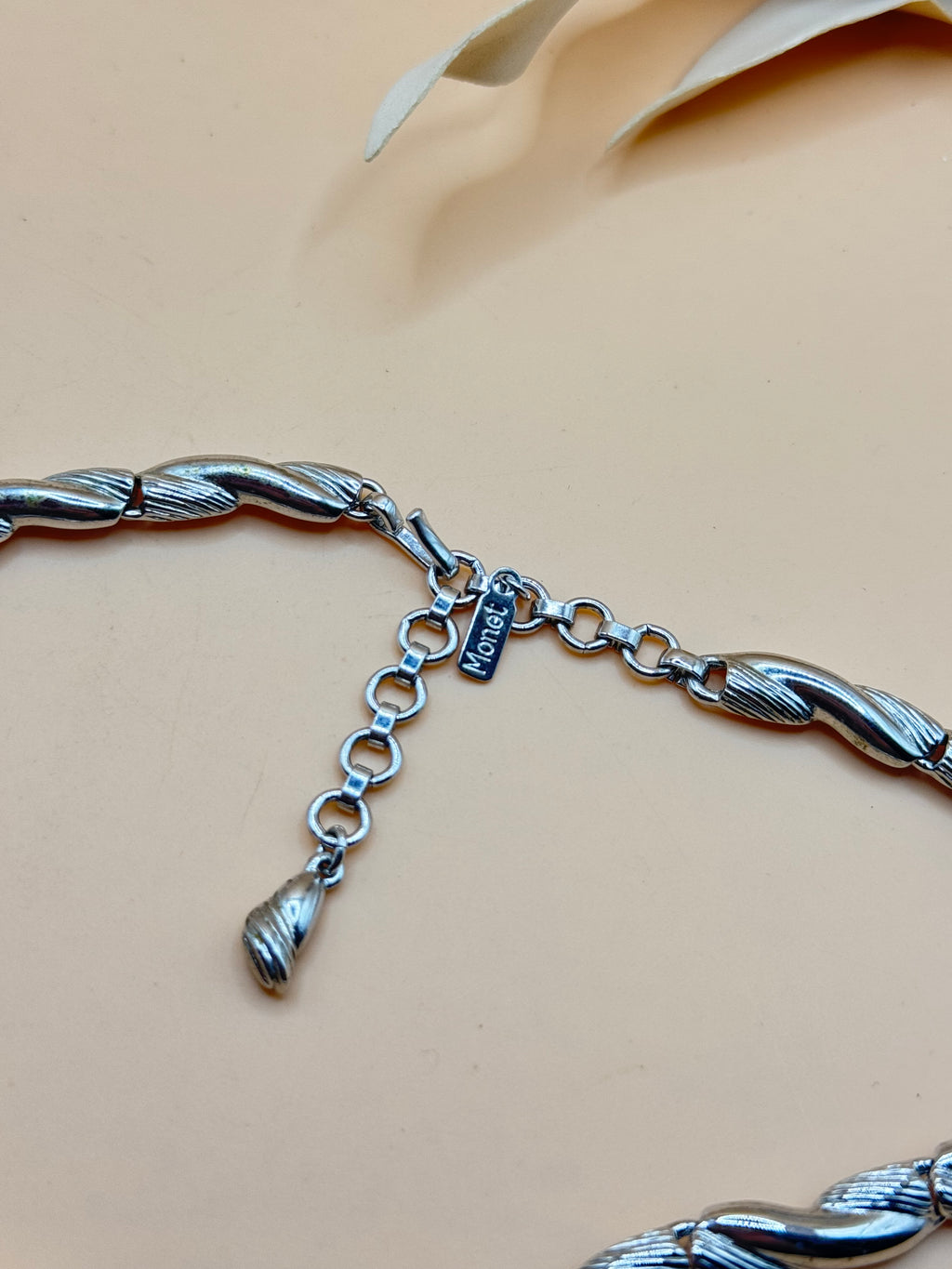 Vintage Monet Silver Tone Textured Link Necklace 14 Inch