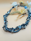 Vintage Blue Faux Pearl Shell Bead Multi Strand Statement Necklace 18 Inch