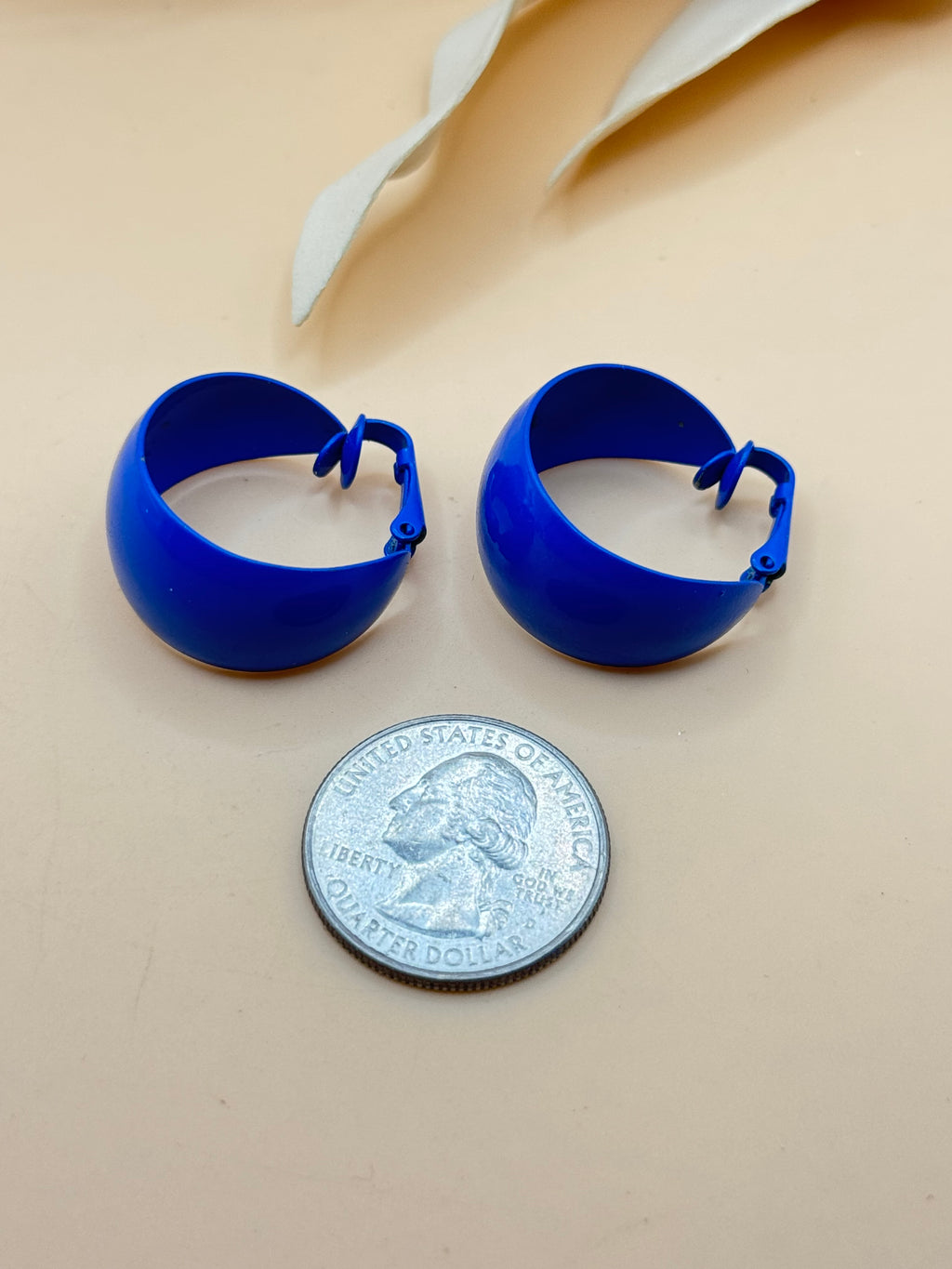 Vintage Royal Blue Wide Hoop Earrings Bold Statement Pierced Earrings