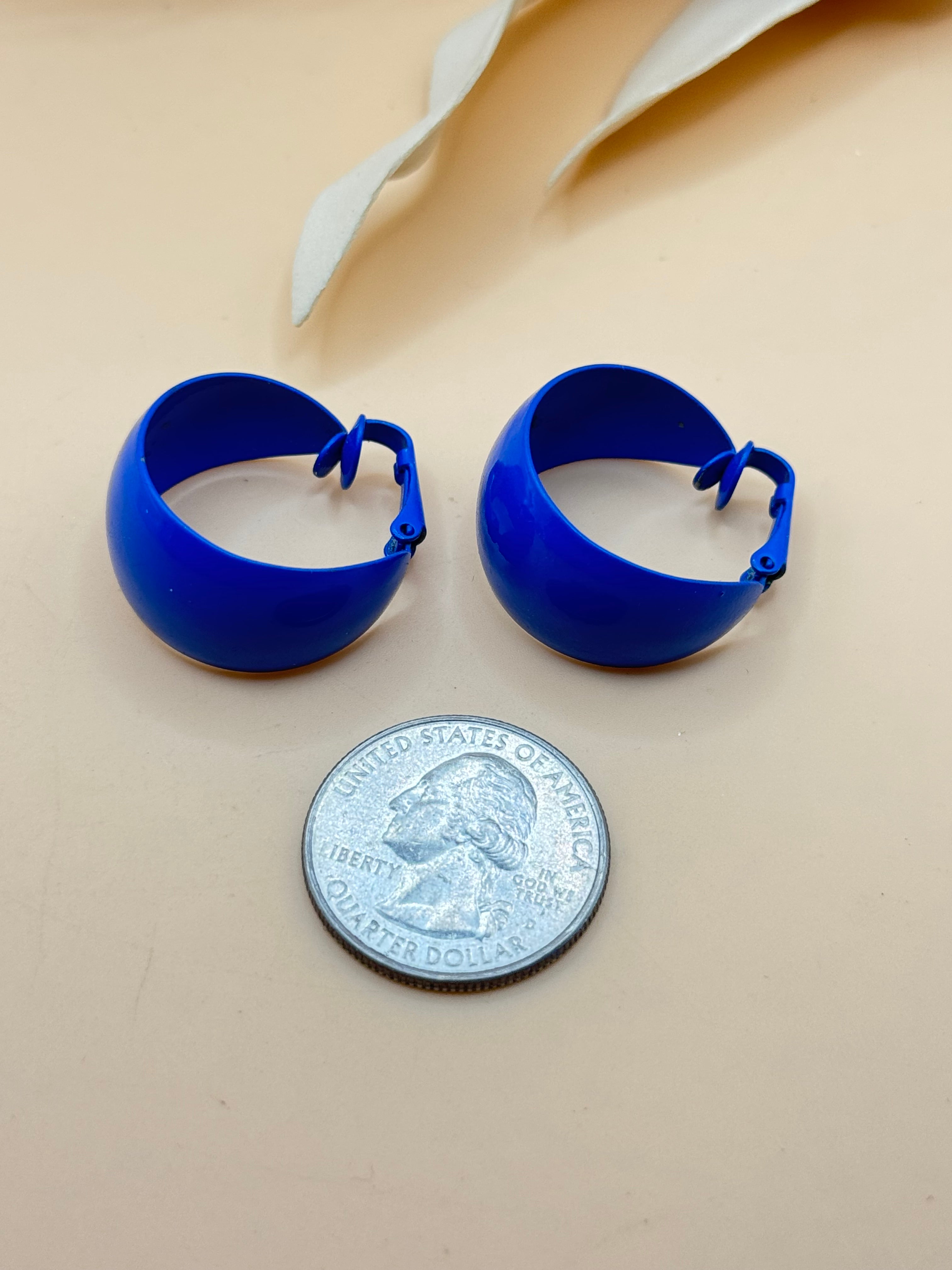 Vintage Royal Blue Wide Hoop Earrings Bold Statement Pierced Earrings