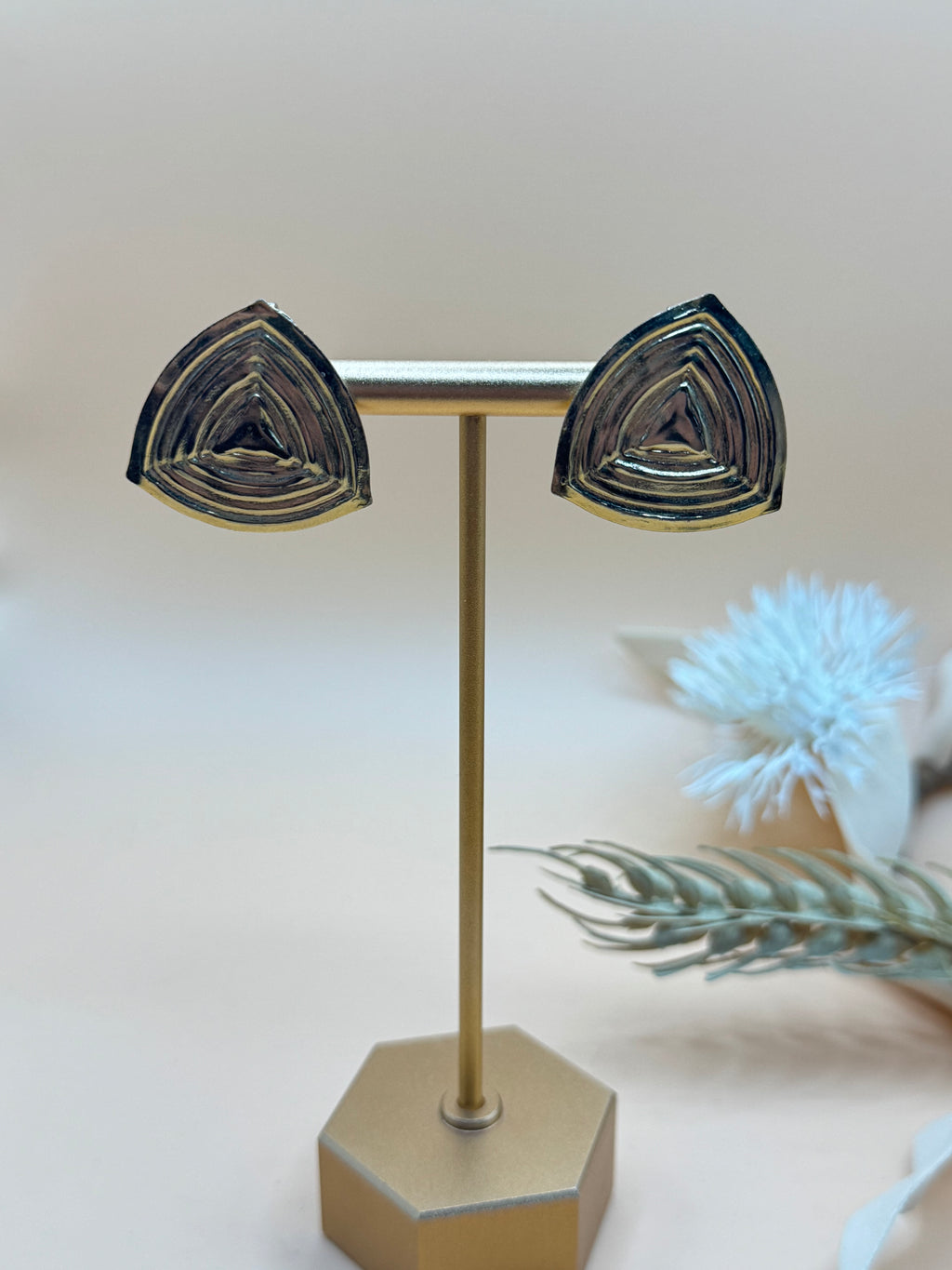 Vintage Gold Tone Geometric Triangle Clip-On Earrings