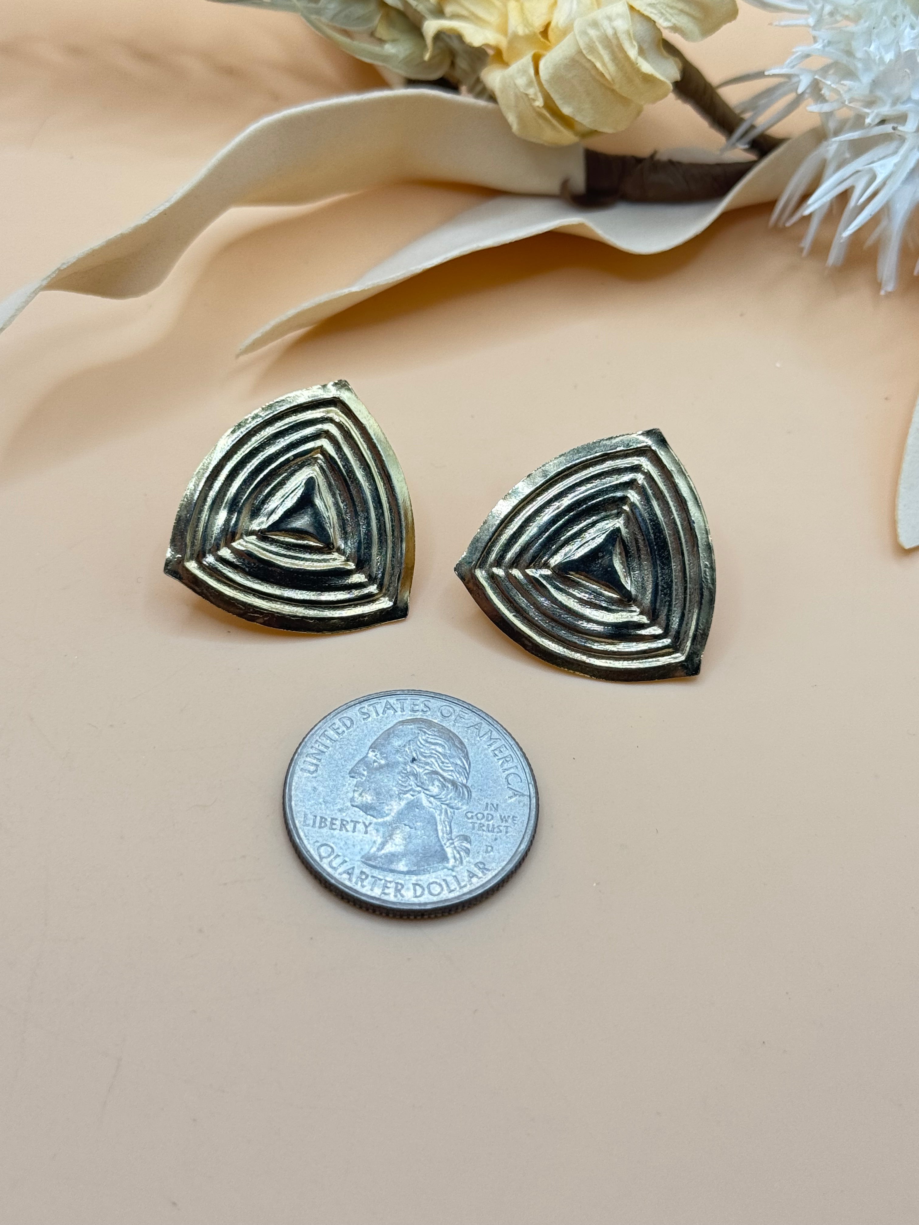 Vintage Gold Tone Geometric Triangle Clip-On Earrings