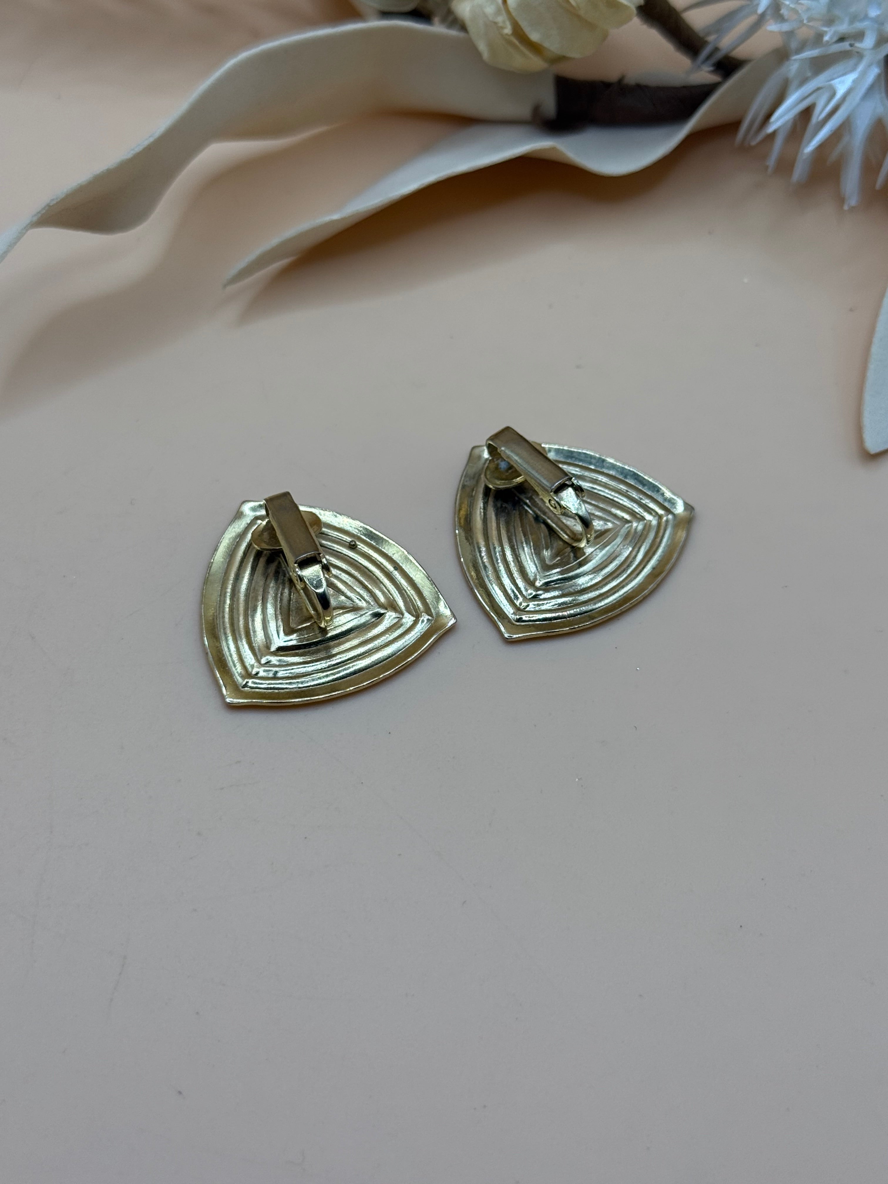 Vintage Gold Tone Geometric Triangle Clip-On Earrings