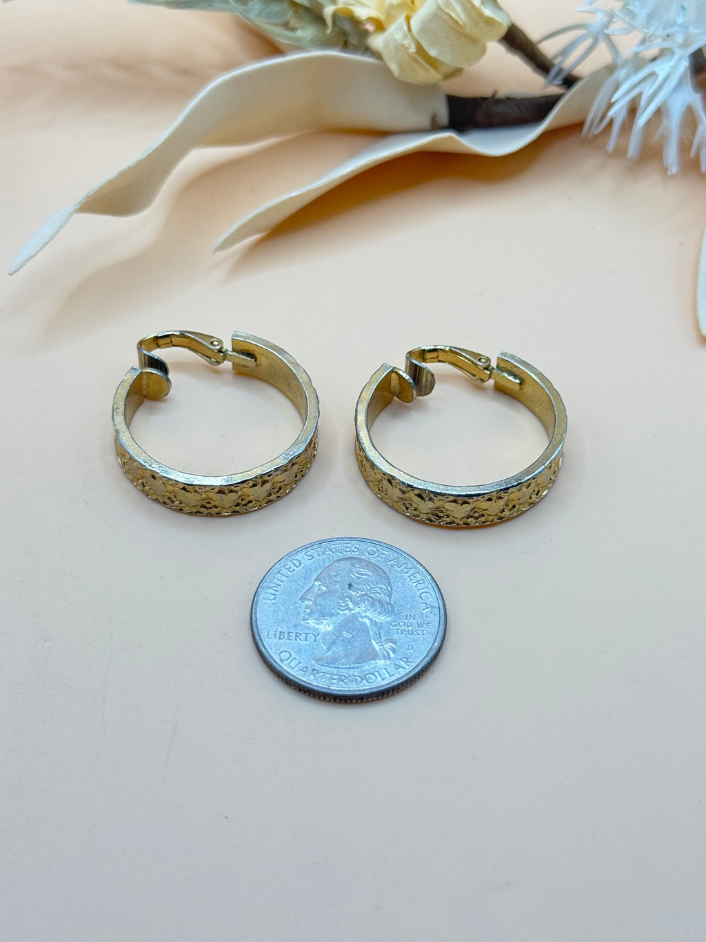 Vintage LH Segal California Silver Tone Hammered Hoop Clip-On Earrings