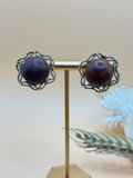 Vintage Brown Wood Bead Silver Tone Filigree Clip-On Earrings